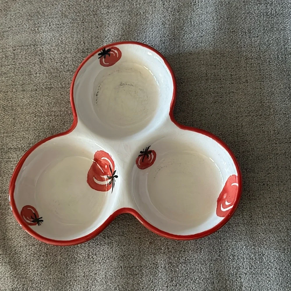 Euc Crate & Barrel 3 Part Ceramic Appetizer Condiment portugal Serving Dish